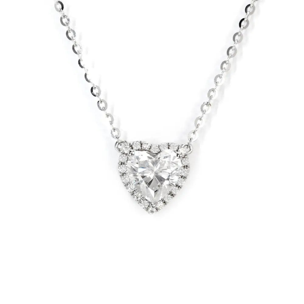 Madre Heart-Shaped Moissanite Halo Necklace in 18K gold - LeCaine Gems