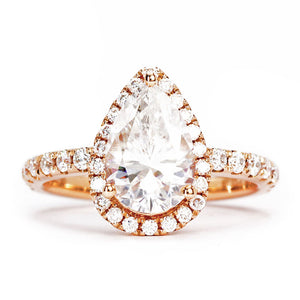Maida Pear Cut Teardrop Moissanite with Halo Pave Band in 18K Gold - LeCaine Gems
