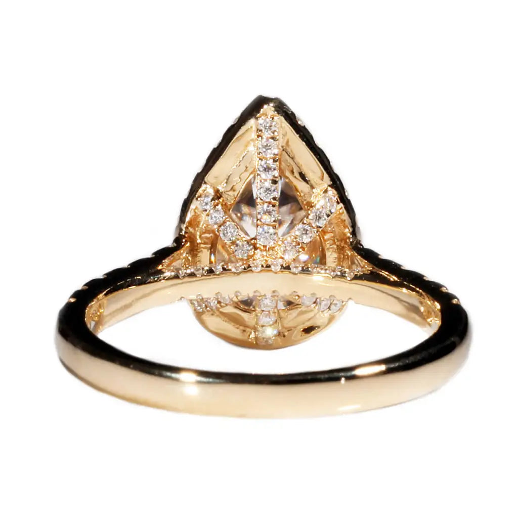 Maisyn Pear Moissanite with Halo in Pave Band Ring in 18K gold - LeCaine Gems