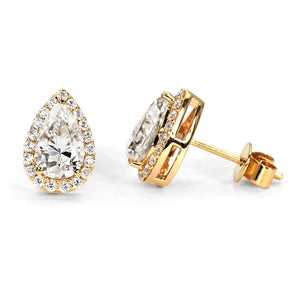 Maisyn Pear Moissanite with Halo Stud Earrings in 18K gold - LeCaine Gems
