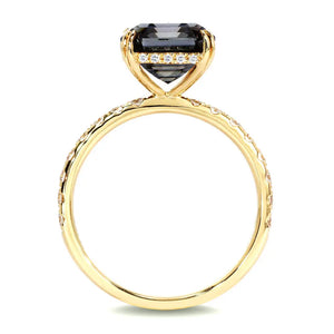 Marlow Asscher Grey Blue Moissanite with Pave Band Ring in 18K Gold - LeCaine Gems