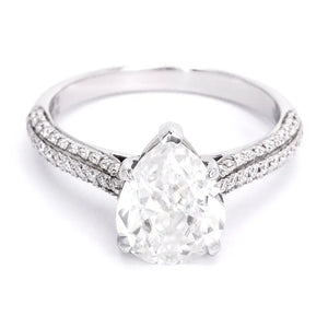 Maura Pear Moissanite with Pave Band ring in 18K Gold - LeCaine Gems