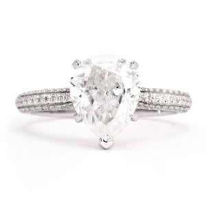 Maura Pear Moissanite with Pave Band ring in 18K Gold - LeCaine Gems