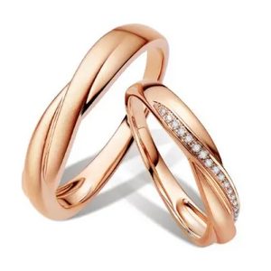 Megara Twist Design Moissanite Accented Matching Wedding Rings in 18K gold - LeCaine Gems