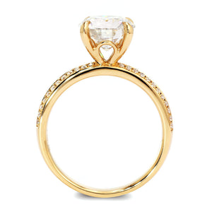 Melissa Round Moissanite in 4 Prong Setting with Double Pave Band Ring in 18K gold - LeCaine Gems