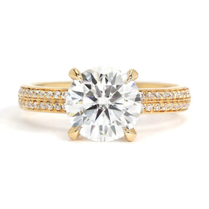 Melissa Round Moissanite in 4 Prong Setting with Double Pave Band Ring in 18K gold - LeCaine Gems