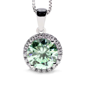 Mera Round Mint Green Moissanite with Halo Pendant in 18K gold - LeCaine Gems