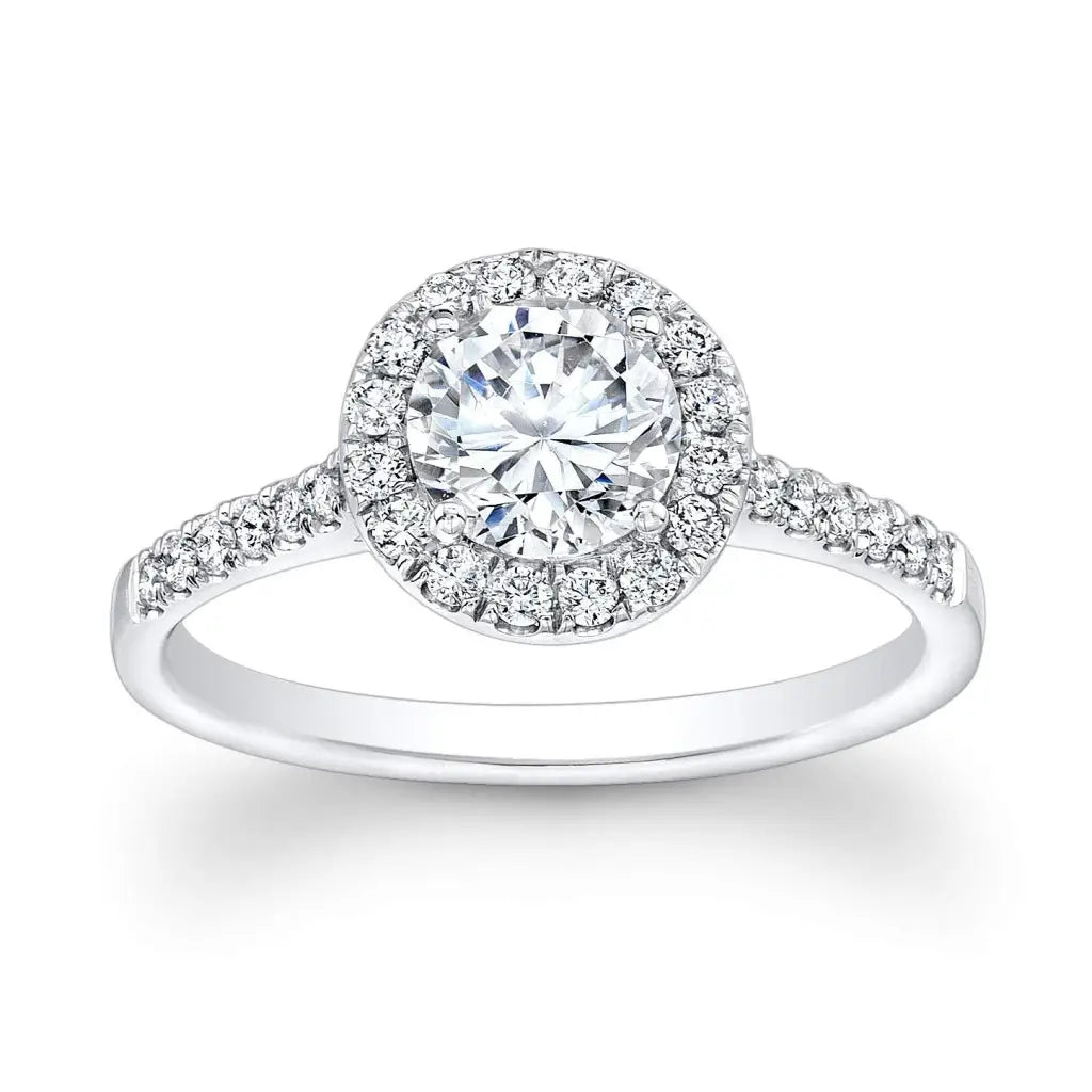 Mera Round Moissanite with Halo Ring in 18K White gold - LeCaine Gems