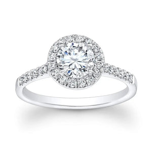 Mera Round Moissanite with Halo Ring in 18K White gold - LeCaine Gems