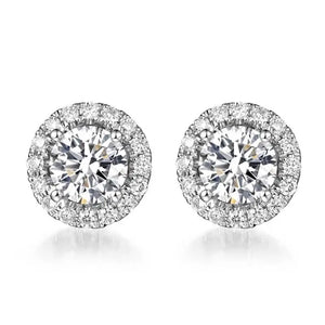 Mera Round Moissanite with Halo Stud Earrings in 18K gold - LeCaine Gems