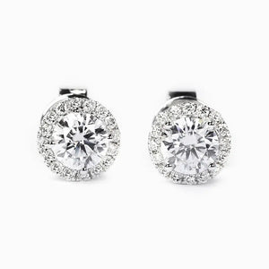 Mera Round Moissanite with Halo Stud Earrings in 18K gold - LeCaine Gems