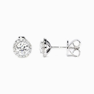 Mera Round Moissanite with Halo Stud Earrings in 18K gold - LeCaine Gems