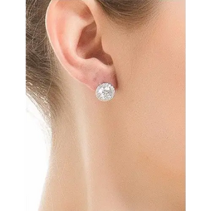 Mera Round Moissanite with Halo Stud Earrings in 18K gold - LeCaine Gems