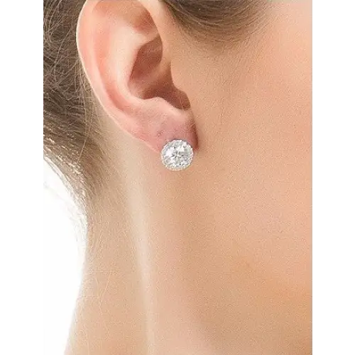 Mera Round Moissanite with Halo Stud Earrings in 18K gold - LeCaine Gems