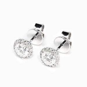Mera Round Moissanite with Halo Stud Earrings in 18K gold - LeCaine Gems