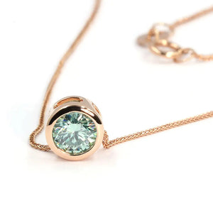 MINT GREEN MOISSANITE ROUND SOLITAIRE BEZEL 18K GOLD NECKLACE - LeCaine Gems