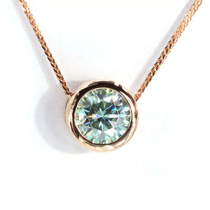 MINT GREEN MOISSANITE ROUND SOLITAIRE BEZEL 18K GOLD NECKLACE - LeCaine Gems