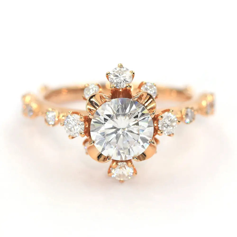 Misaki Round Moissanite Ring in 18K gold - LeCaine Gems