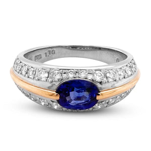 Misheru Blue Oval Natural Sapphire with Diamonds in Gold & Platinum - LeCaine Gems