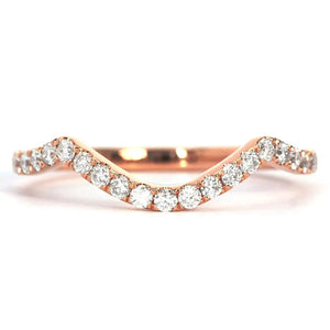 Moira Round Moissanite Curved Band and Satin Brushed Wedding Rings in 18K gold - LeCaine Gems