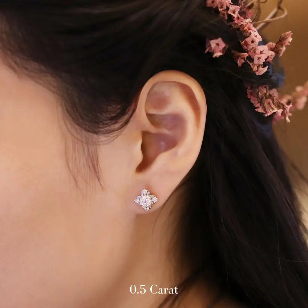 Moissanite Earrings With Lab-Grown Diamond Halo, The Chloe Collection - LeCaine Gems