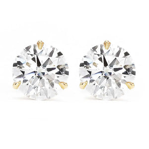 Moissanite Solitaire Earrings in 18K Solid Gold 3 Prong Martini Setting - LeCaine Gems