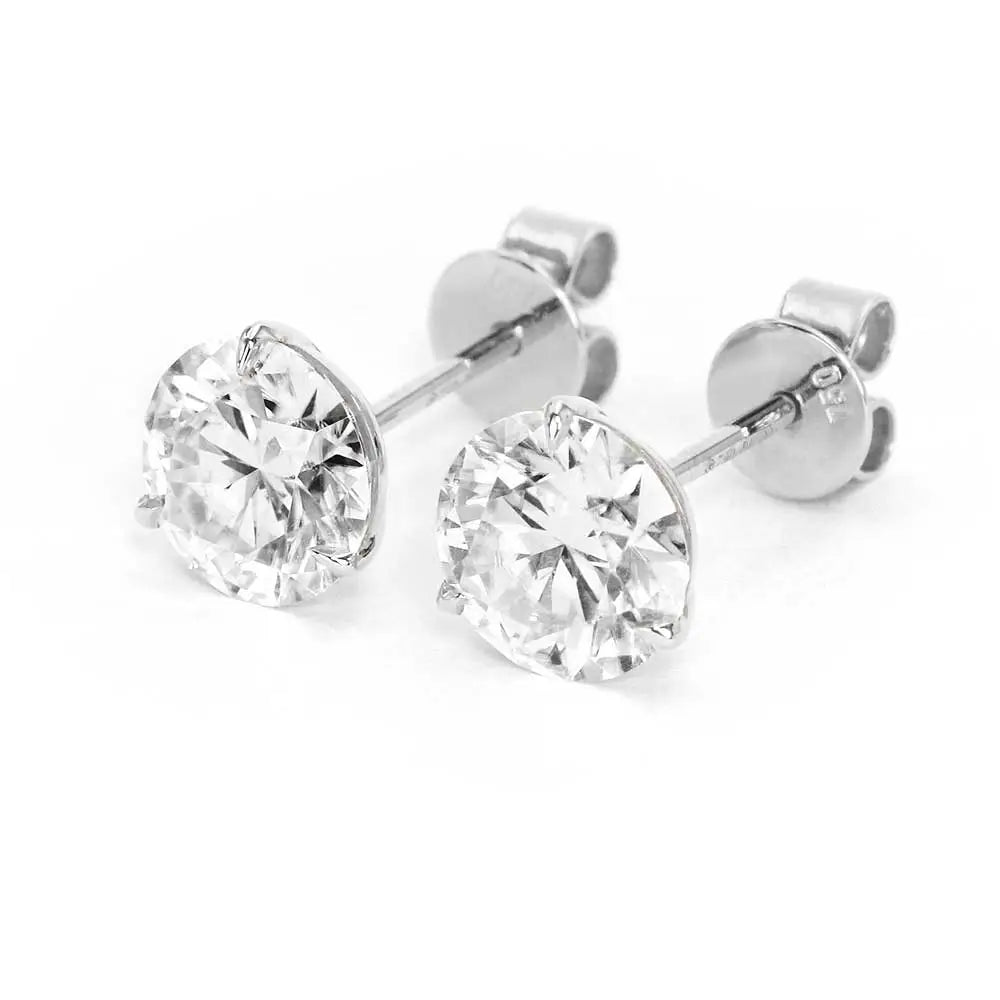 Moissanite Solitaire Earrings in 18K Solid Gold 3 Prong Martini Setting - LeCaine Gems