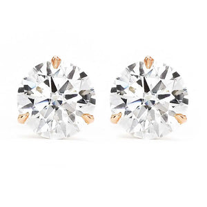 Moissanite Solitaire Earrings in 18K Solid Gold 3 Prong Martini Setting - LeCaine Gems