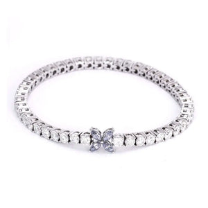 Hydrangea Round Moissanite with Marquise Grey Blue Moissanite Accent Tennis Bracelet in 18K Gold - LeCaine Gems