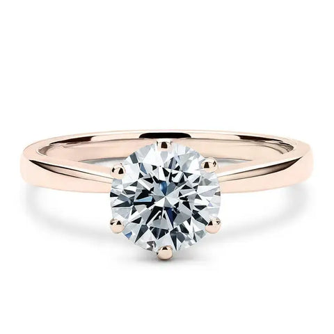 Niki Round Moissanite Solitaire with 6 Prong Setting Ring in 18K Rose gold - LeCaine Gems