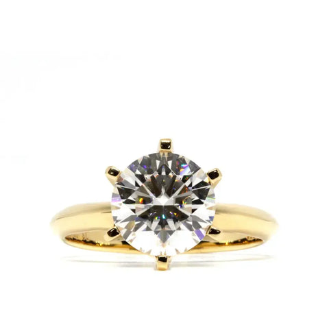 Niki Round Moissanite Solitaire with 6 Prong Setting Ring in 18K Yellow gold - LeCaine Gems