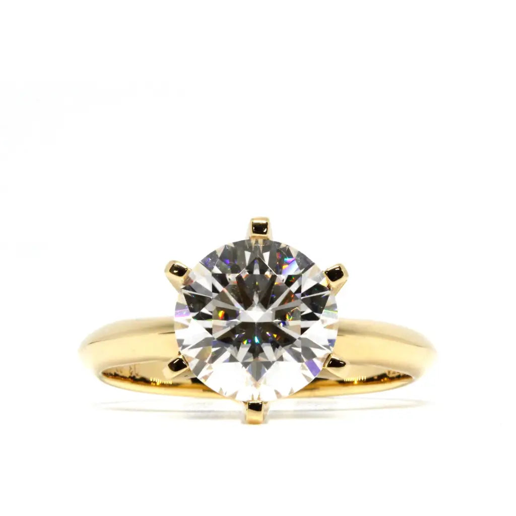 Niki Round Moissanite Solitaire with 6 Prong Setting Ring in 18K Yellow gold - LeCaine Gems