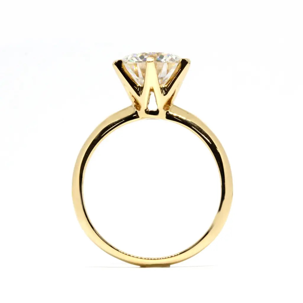 Niki Round Moissanite Solitaire with 6 Prong Setting Ring in 18K Yellow gold - LeCaine Gems