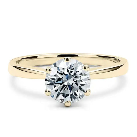 Niki Round Moissanite Solitaire with 6 Prong Setting Ring in 18K Yellow gold - LeCaine Gems