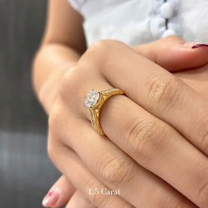 Nikola Round Moissanite Milgrain Detailed with Decorative Band Ring -LeCaine Gems
