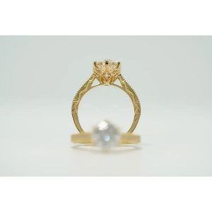 Nikola Round Moissanite Milgrain Detailed with Decorative Band Ring in 18K gold - LeCaine Gems