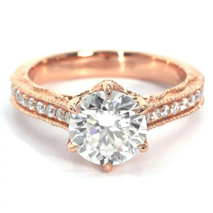 Nikola Round Moissanite Milgrain Detailed with Decorative Band Ring in 18K gold - LeCaine Gems