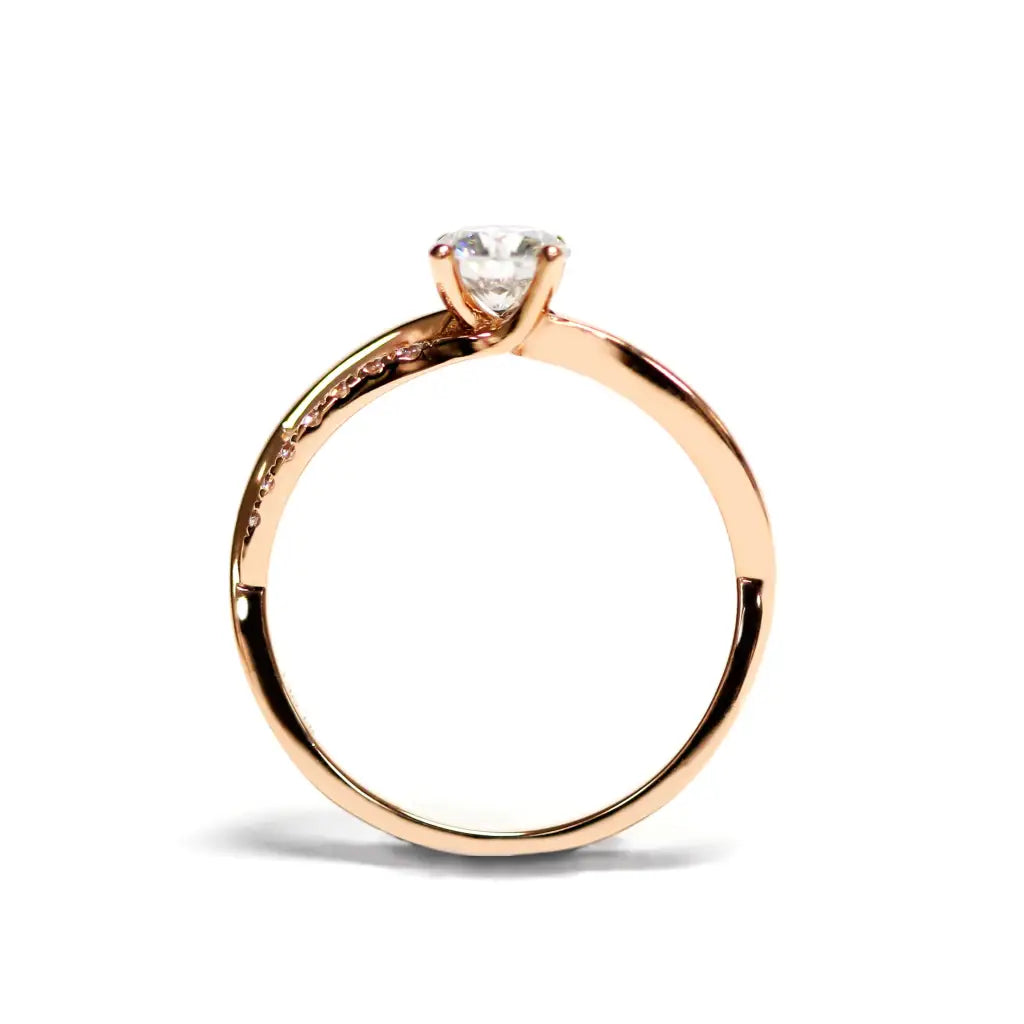 Nisha Round Moissanite with Split Pave Band Ring in 18K Rose gold - LeCaine Gems