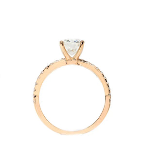 Nisha Round Moissanite with Split Pave Band Ring in 18K Rose gold - LeCaine Gems