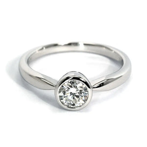 Nona Round Moissanite in Bezel Setting Solitaire Ring in 18K Gold - LeCaine Gems