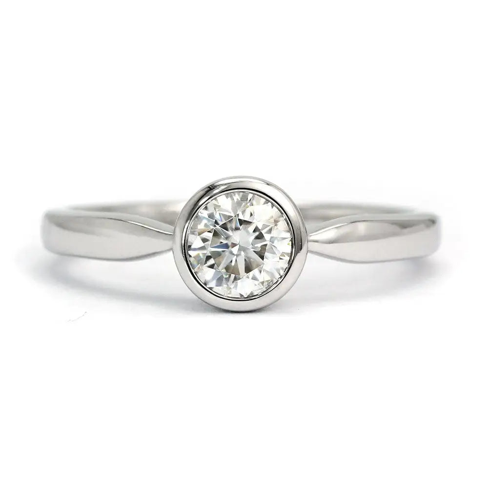 Nona Round Moissanite in Bezel Setting Solitaire Ring in 18K Gold - LeCaine Gems