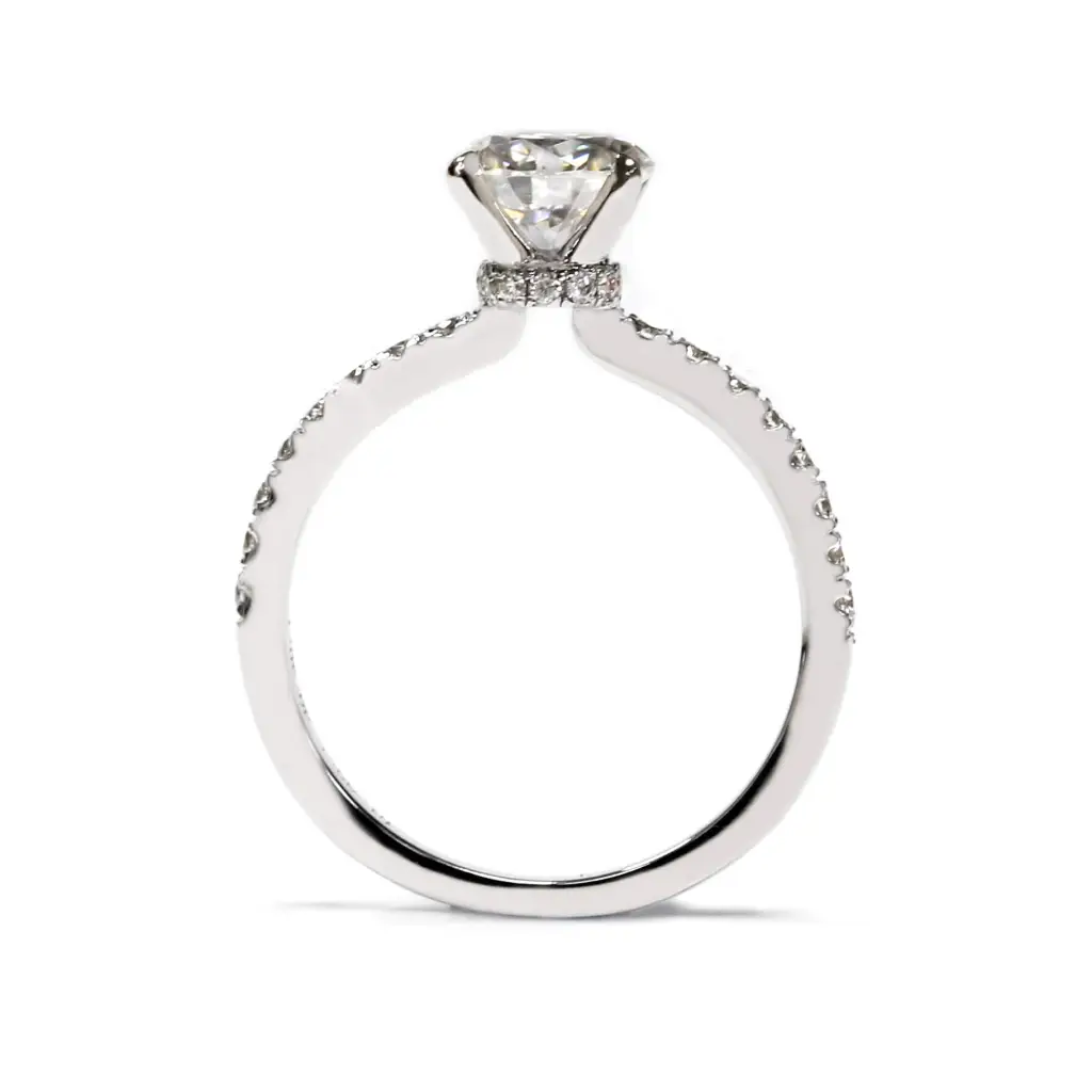 Noris Round Moissanite with Hidden Halo and Pave Band Ring in 18K gold - LeCaine Gems