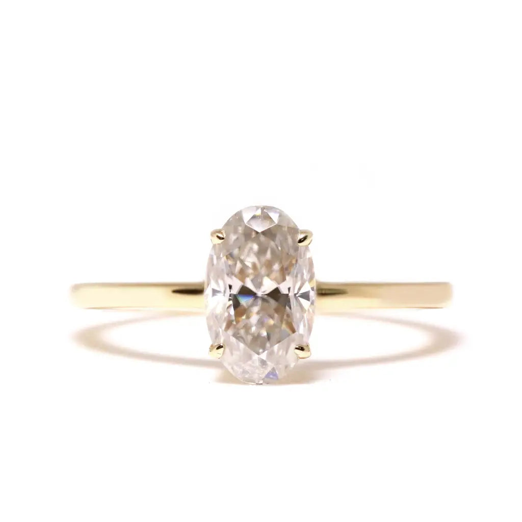 Oval Moissanite Solitaire in Basket Setting Ring in 18K gold - LeCaine Gems