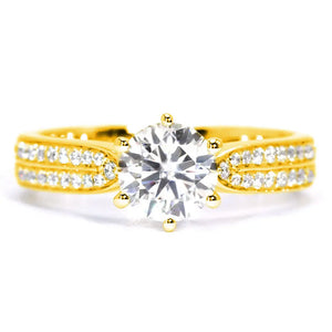 Parton Round Moissanite with Double Pave Band Ring in 18K gold - LeCaine Gems