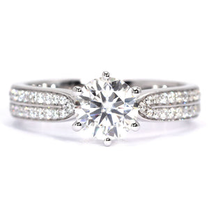 Parton Round Moissanite with Double Pave Band Ring in 18K gold - LeCaine Gems