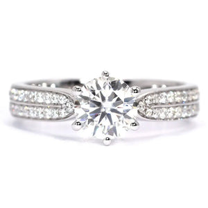 Parton Round Moissanite with Double Pave Band Ring in 18K gold - LeCaine Gems