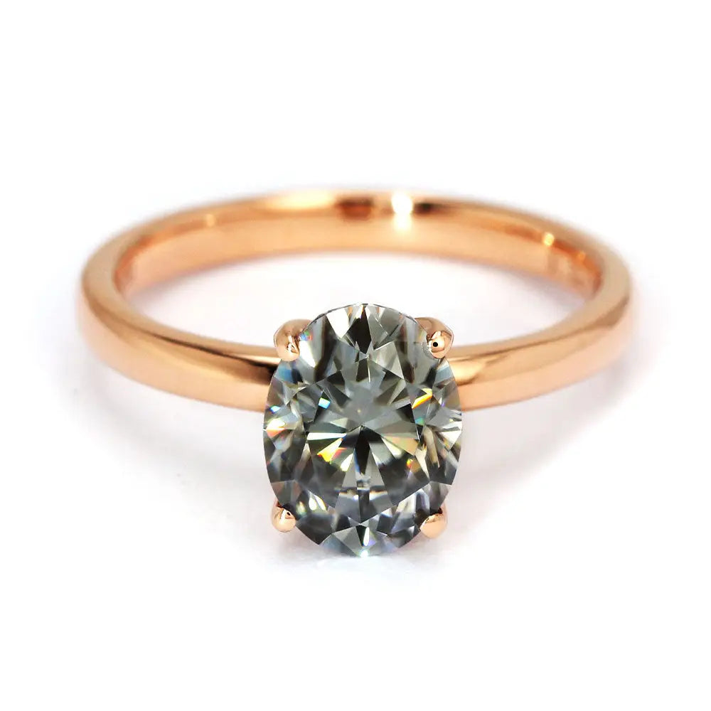 Patience Grey Oval Moissanite Solitaire 18K Rose Gold Ring - LeCaine Gems