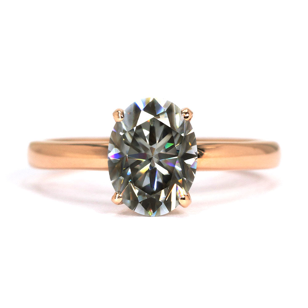 Patience Grey Oval Moissanite Solitaire 18K Rose Gold Ring - LeCaine Gems
