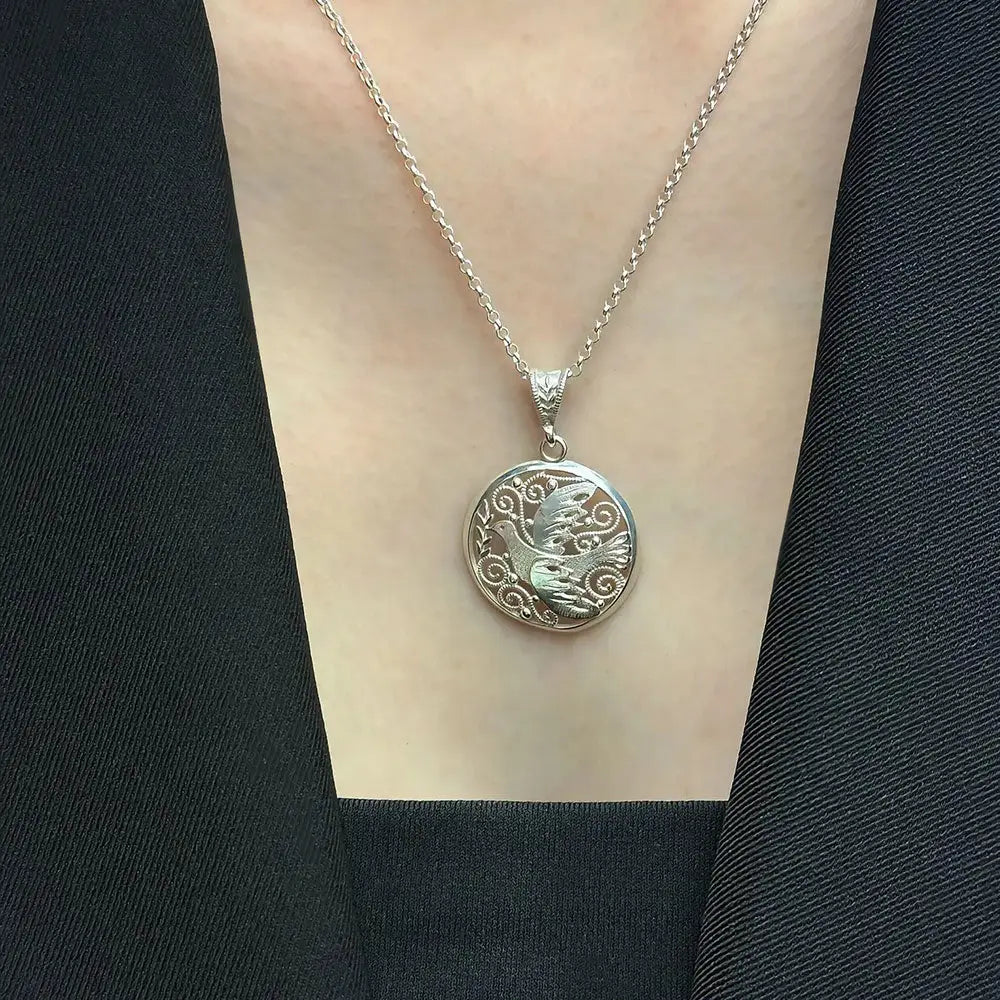 Peace Dove Medallion Necklace Sterling Silver (PAX8)