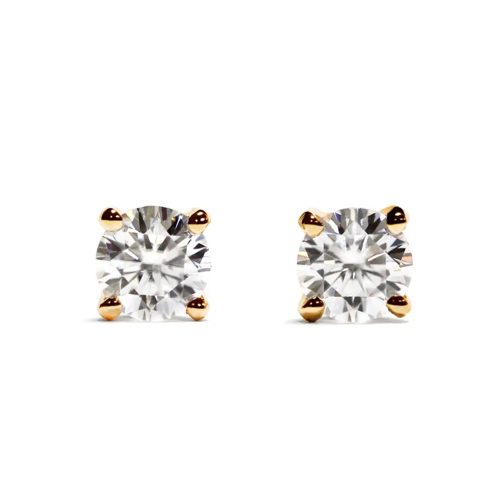 Petite Round Solitaire Moissanite Stud Earrings in 18K gold - LeCaine Gems